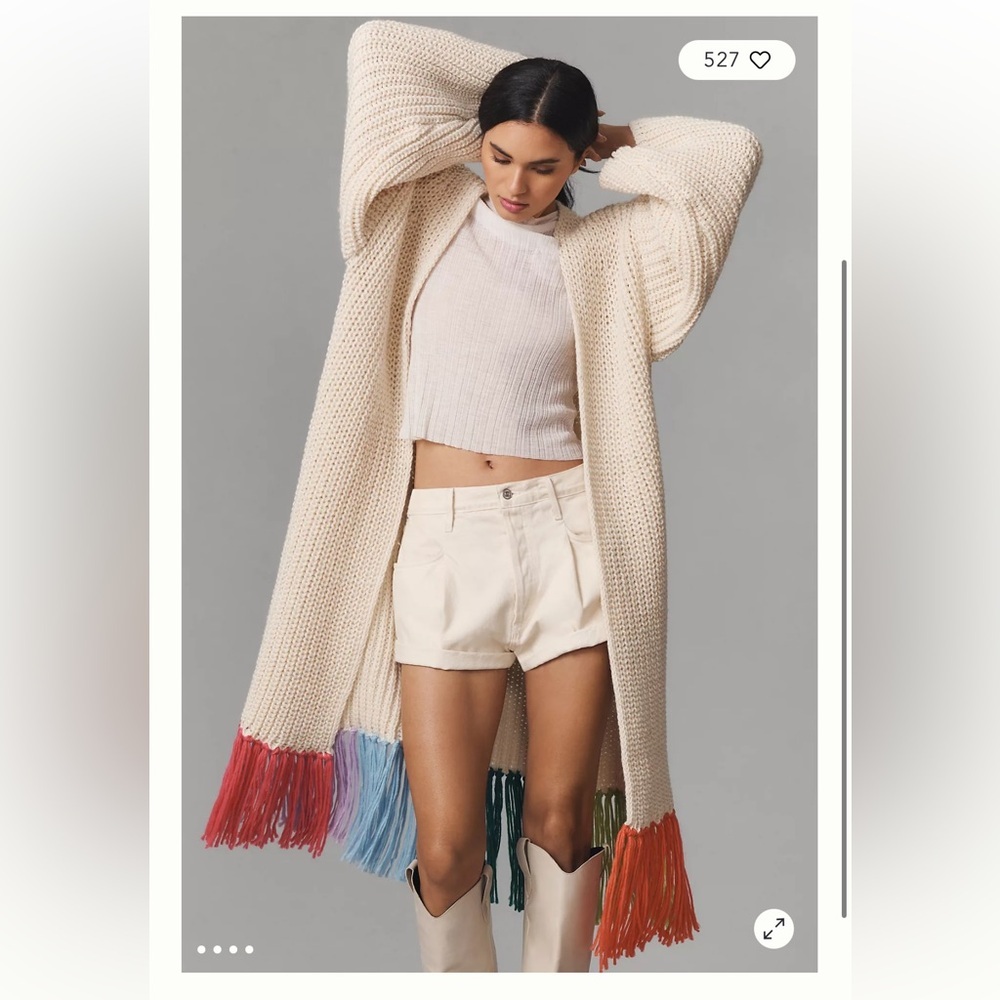 By Anthropologie Long Fringe Cardigan Sweater Midi Chunky Knit OSFM